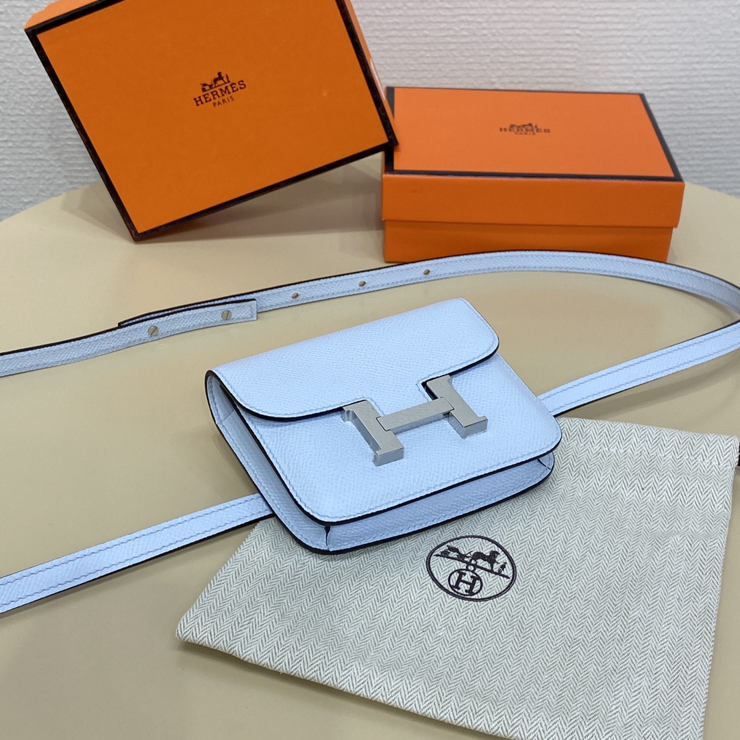 Hermes Constance Slim Wallet Belt Bag In Blue Pale Epsom Leather